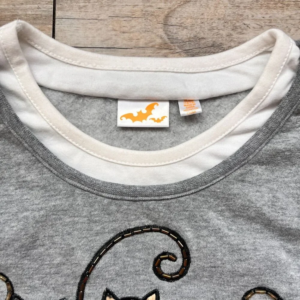 Vintage Halloween Cat Pumpkin Sweatshirt Cottagecore Granny 90s XL Top Cute